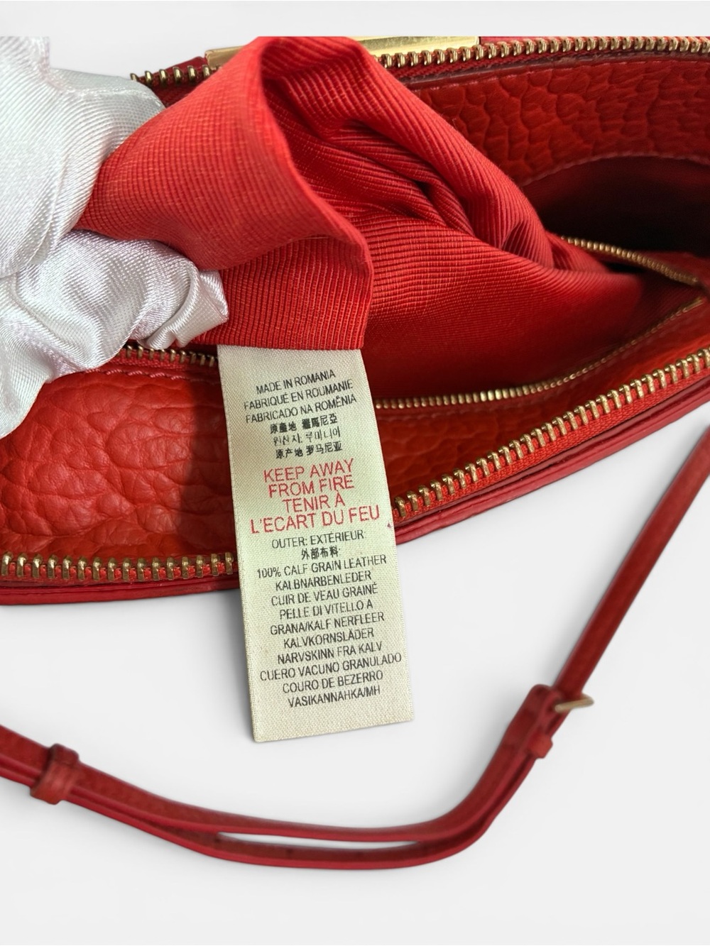 Burberry Red Orange Pebbled Leather Shoulder Bag Crossbody Purse Gold Hardware - Picture 8 of 9